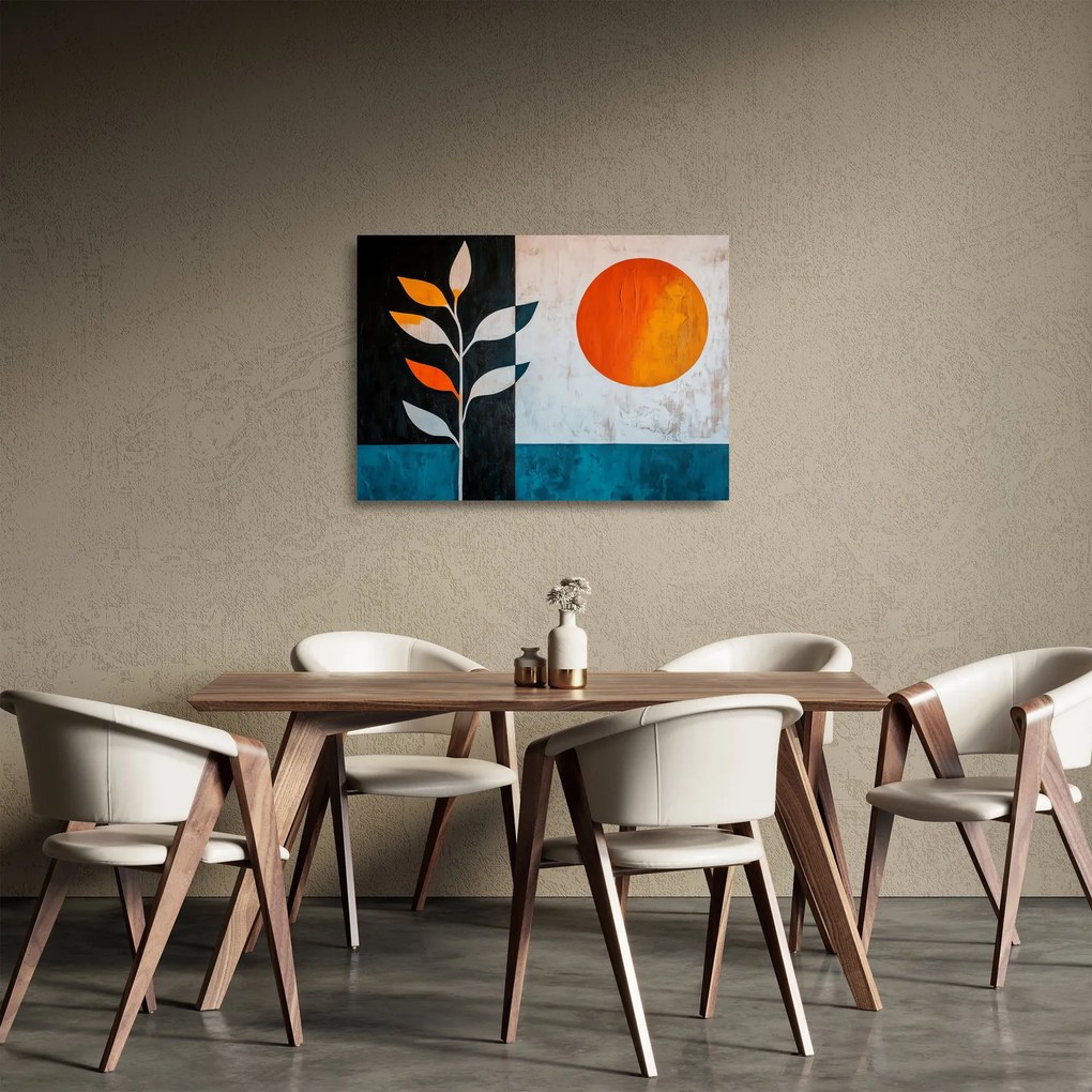 Tablou pe sticlă - Abstracție cu plantă și soare (70x50 cm)