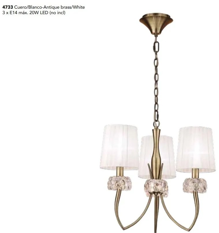 Candelabru clasic cu 3 brate LOEWE antique brass/ abajur alb