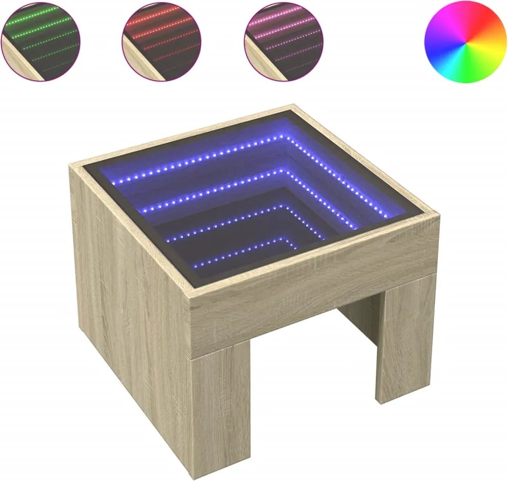 vidaXL Noptieră cu LED infinity, stejar sonoma, 40x40x30 cm