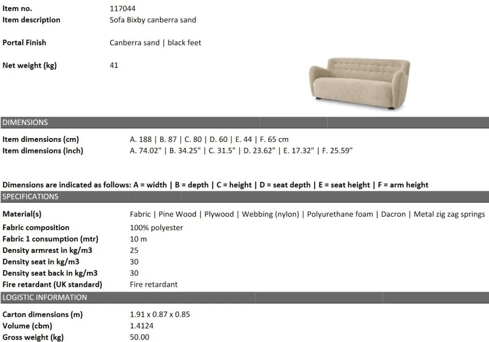 Canapea LUX design elegant Bixby, Canberra sand