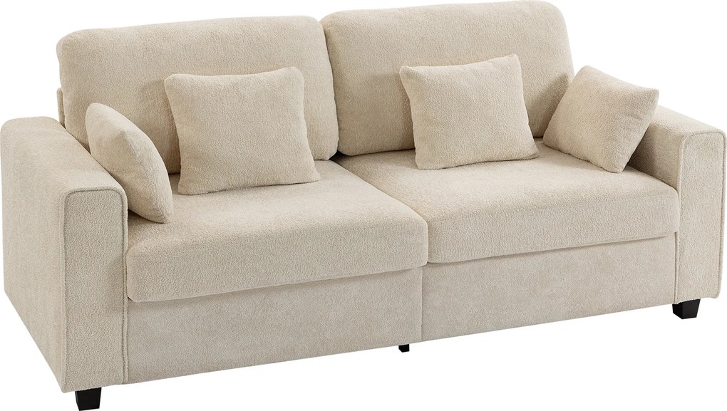 HOMCOM Canapea 3 locuri bej cu tapițerie Raindrop din catifea, șezut adânc, perne cu arcuri, brațere late și 4 perne | Aosom Romania