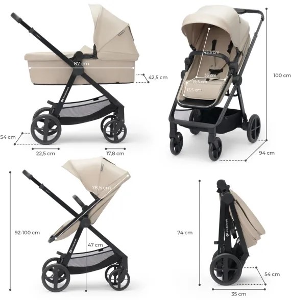 Cărucior de copii combinat 3 în 1 KINDERKRAFT NEWLY Classic beige + scaun auto MINK PRO