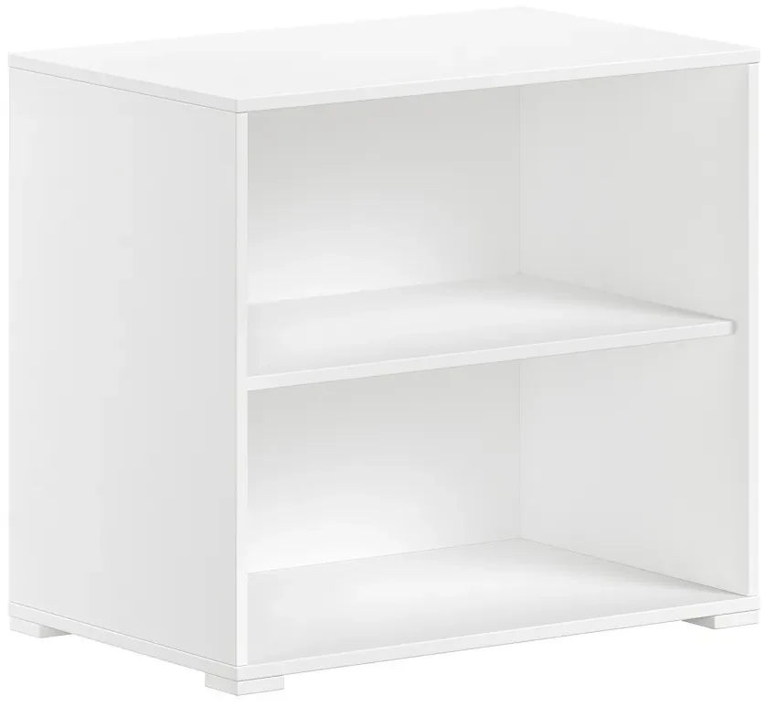 Set SAM în alb este format dintr-un Pat copii matrimonial (90 x 200 cm), o bibliotecă, o comodă cu 2 uși și o comodă cu 3 sertare.