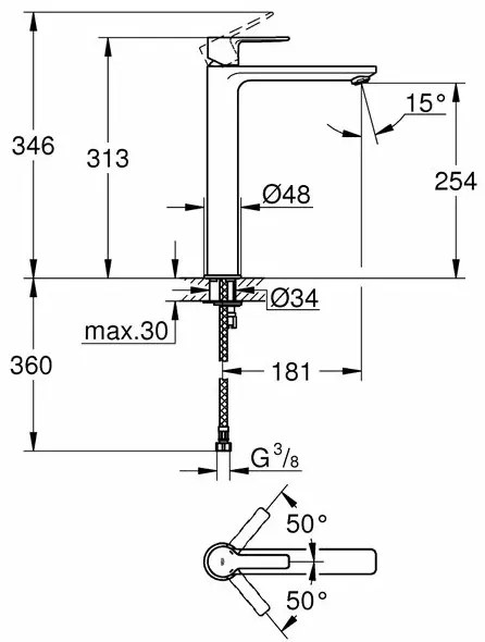 Baterie lavoar inalta Grohe Lineare marimea XL crom