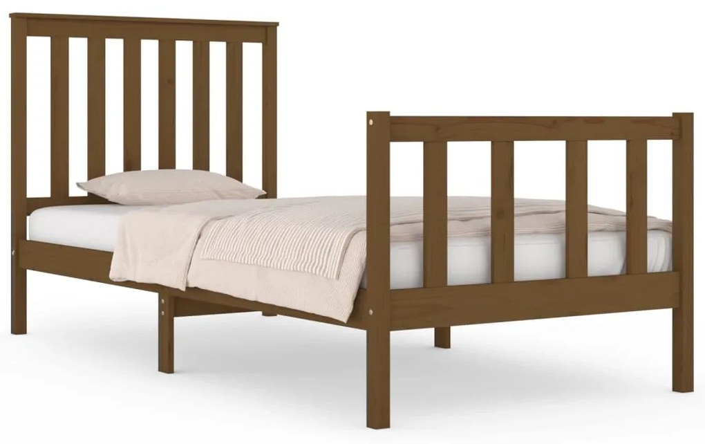 3103871 vidaXL Cadru de pat mic single, maro miere, 75x190 cm, lemn masiv pin