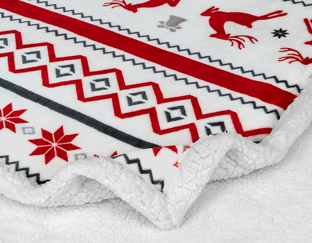 Patura alba de miel de Craciun din microplus RETRO CHRISTMAS Dimensiune: 200 x 220 cm