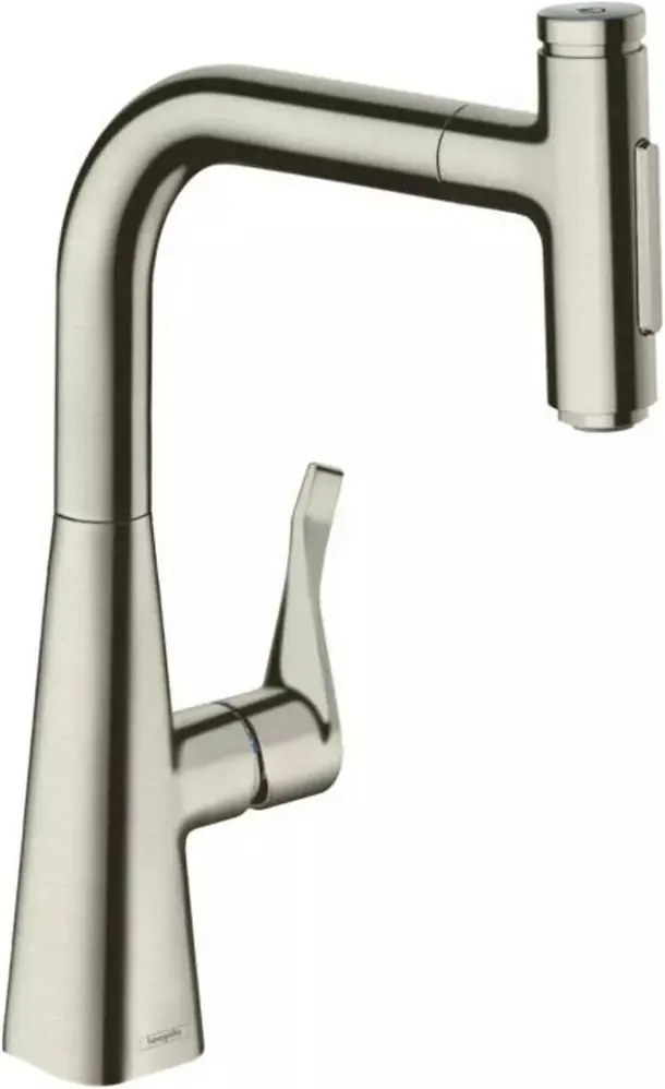 Baterie bucatarie cu dus extractibil Hansgrohe Metris Select M71 240 cu 2 jeturi finisaj otel inoxidabil sBox inclus