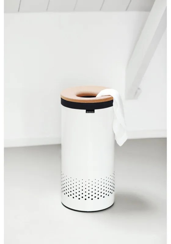 Cos de rufe Brabantia 90300239, 35 L, Capac din pluta, Umplere fara deschidere, Gauri ventilatie, Alb