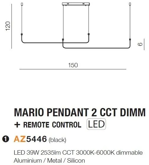 Lustra LED suspendata cu telecomanda MARIO 2 CCT DIMM BK