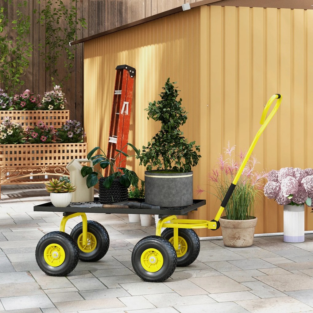 Outsunny Roabă de Grădină cu Mâner și 4 Roți Mari, Capacitate 150 kg, 94x48,5x100 cm, Verde | Aosom Romania