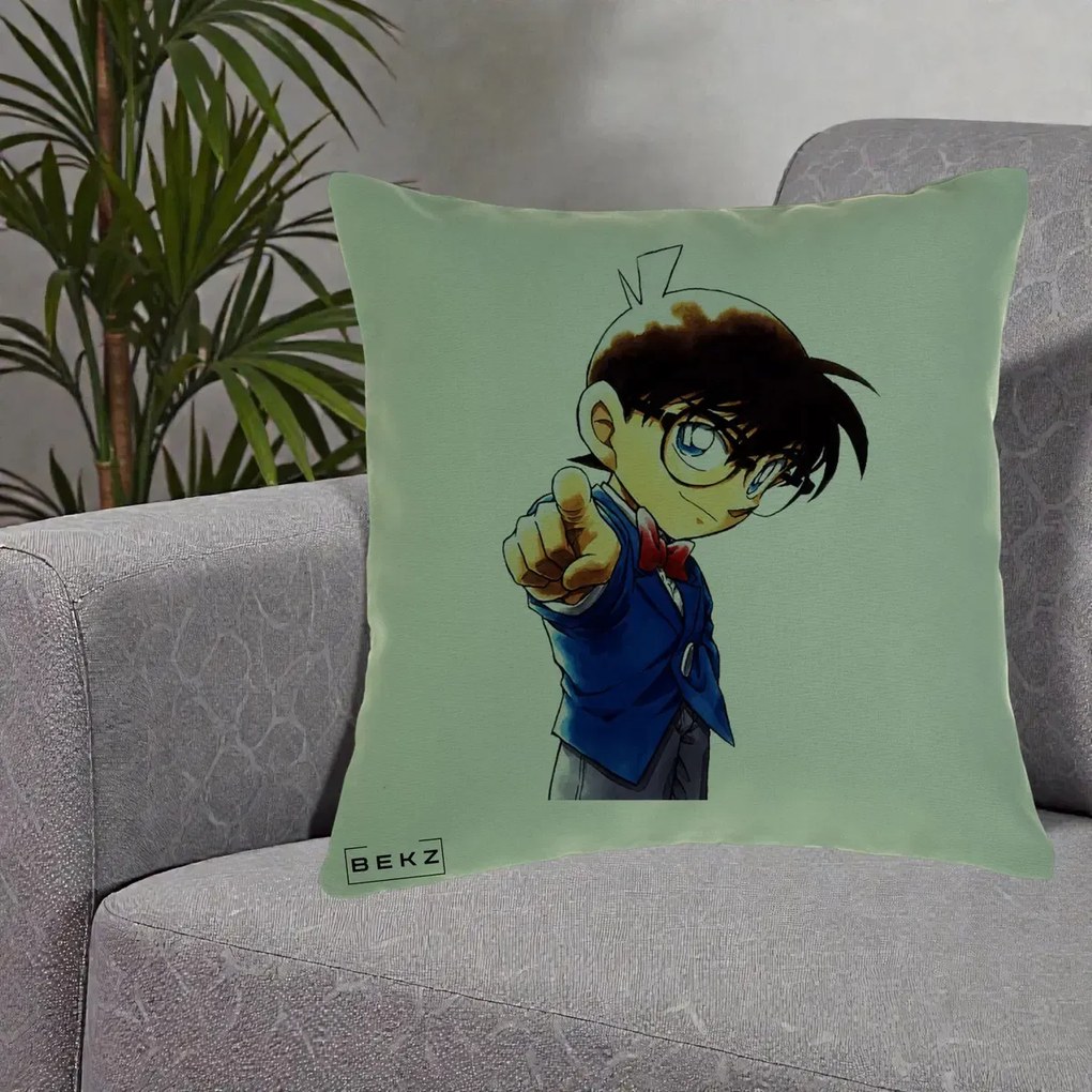 Perna Personalizata Detective Conan Conan Arata, 40x40 cm, Verde, Husa Detasabila, Perna Inclusa, BEKZ®
