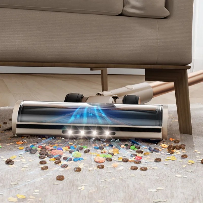 Aspirator vertical Honiture X7 CJD239, 550 W, 45 kPa, 1,5 l, 60 min, 3 moduri, Inaltime reglabila, Filtru HEPA, Ecran tactil, Perie cu LED, Nichel/Galben