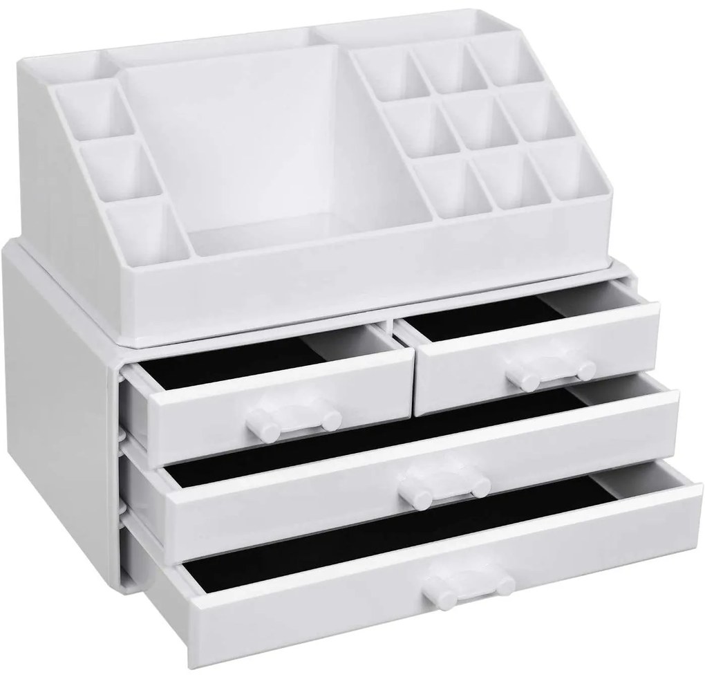 Organizator cosmetic, depozit pentru machiaj cu 4 sertare, alb