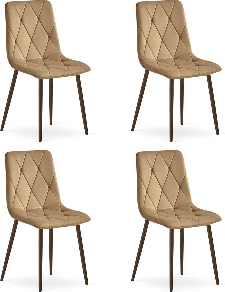 Set 4 Scaune Bucatarie/Dining Fido Picioare Finisaj Lemn Culoare Nuc , Catifea Maro