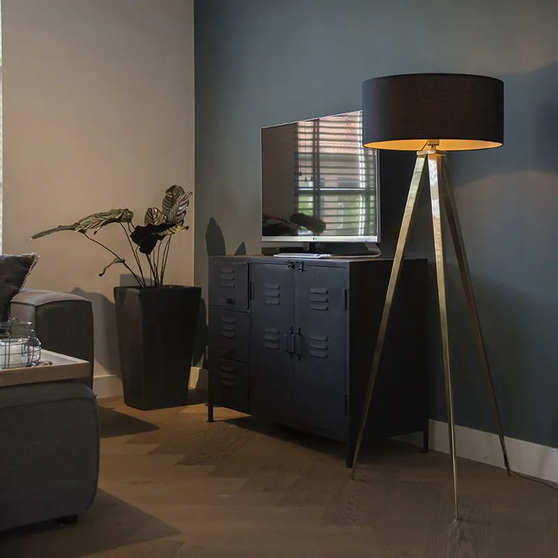 Lampa de podea modernă din alamă cu abajur negru - Ilse