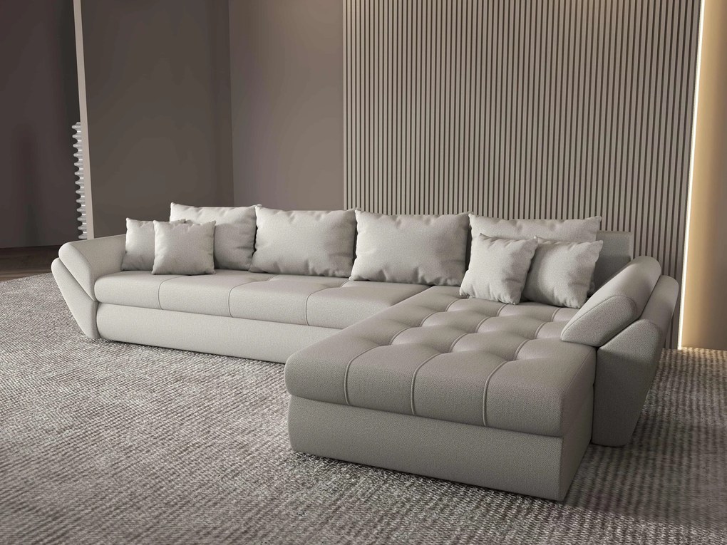 Colțar extensibil dumonde cu ladă de depozitare si sezut confortabil din spuma high-density, Loana XL Enjoy Beige II 335x185 cm