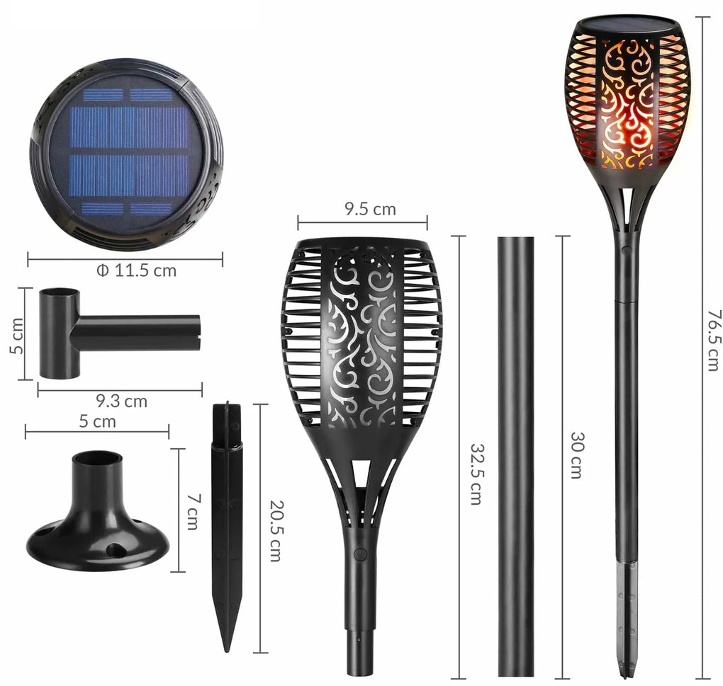 Monzana Lumină solară de grădină FIORE, 2 buc., 9,5x76,5cm, negru