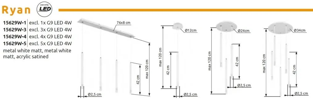 Pendul metal alb RYAN pentru bucatarie