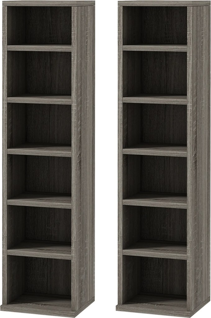 HOMCOM Bibliotecă Raft pentru CD/DVD, Set 2 Bucăți cu 12 Rafturi pentru 204 CD-uri, 21x22,5x88,5 cm, Gri Închis | Aosom Romania