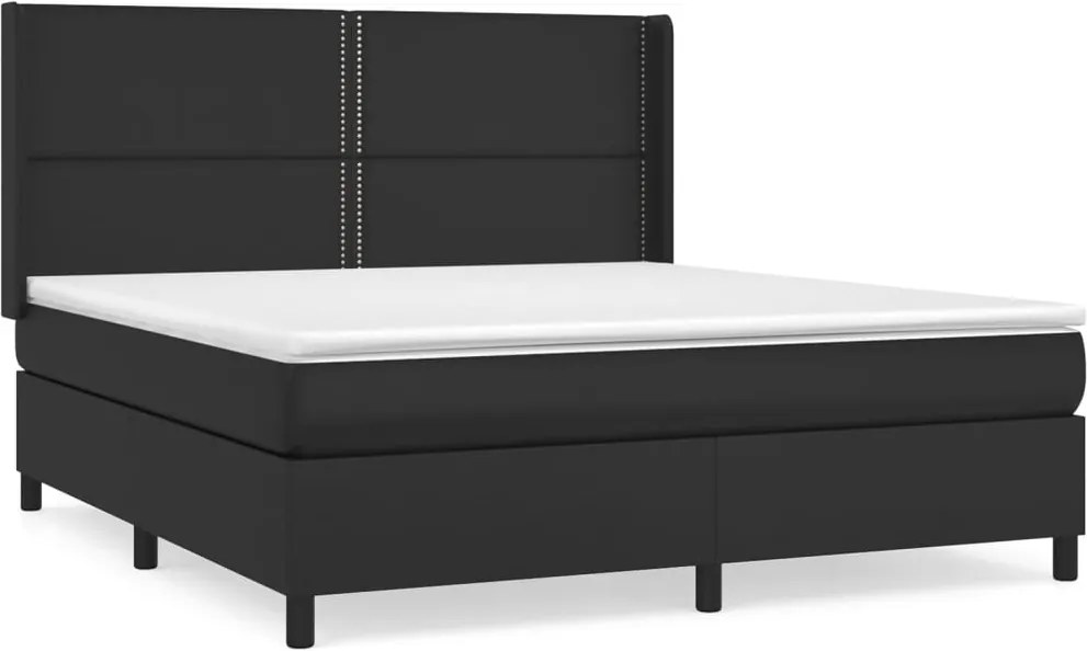 vidaXL Pat box spring cu saltea, negru, 180x200 cm, piele ecologică