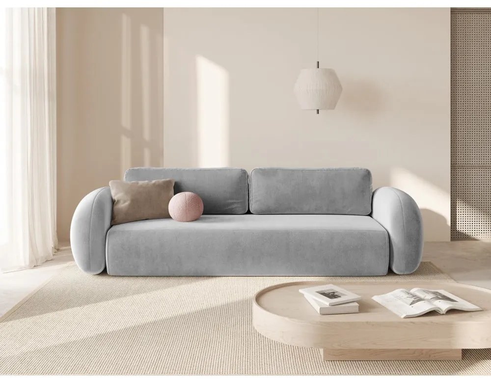 Canapea gri deschis extensibilă/cu spațiu de depozitare cu tapițerie din catifea 262 cm Tonale – Cosmopolitan Design