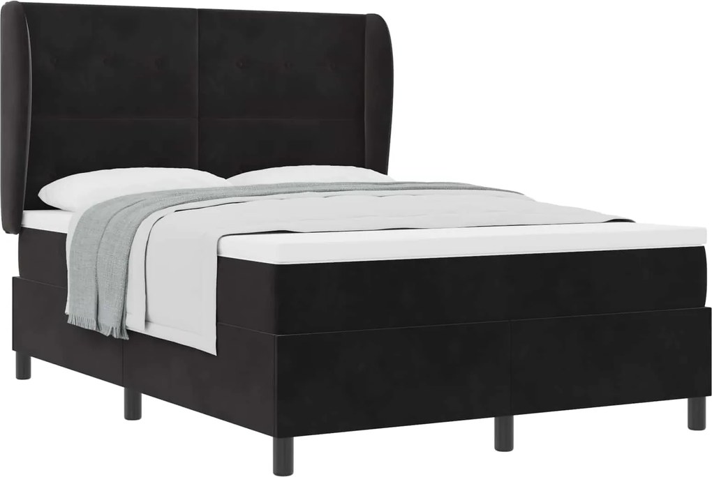 vidaXL Pat cu arcuri cu saltea cu headboard Negru 200 x 160 cm Catifea