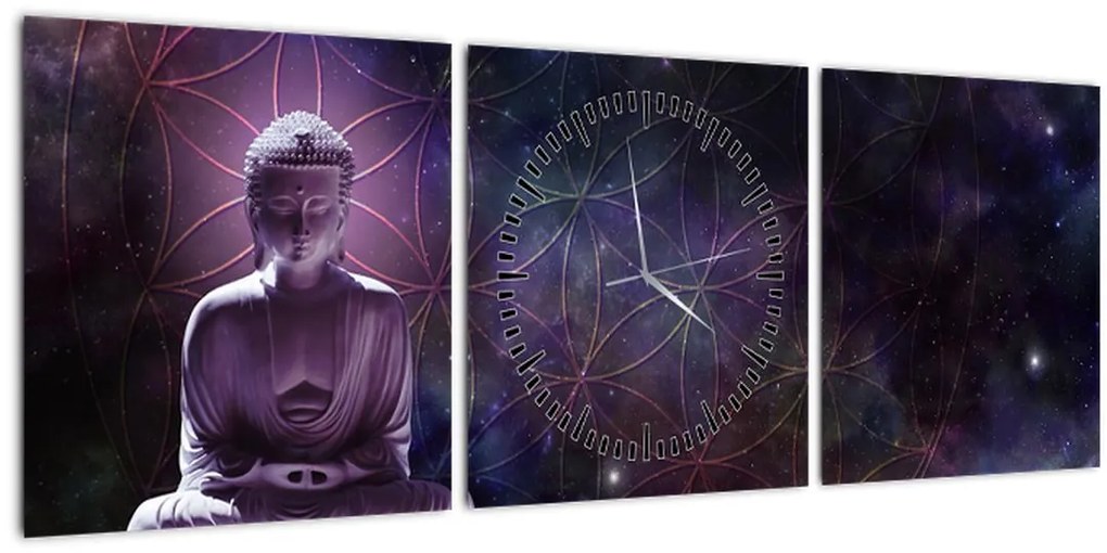 Tablou - Buddha cu florile vieții (cu ceas) (90x30 cm)