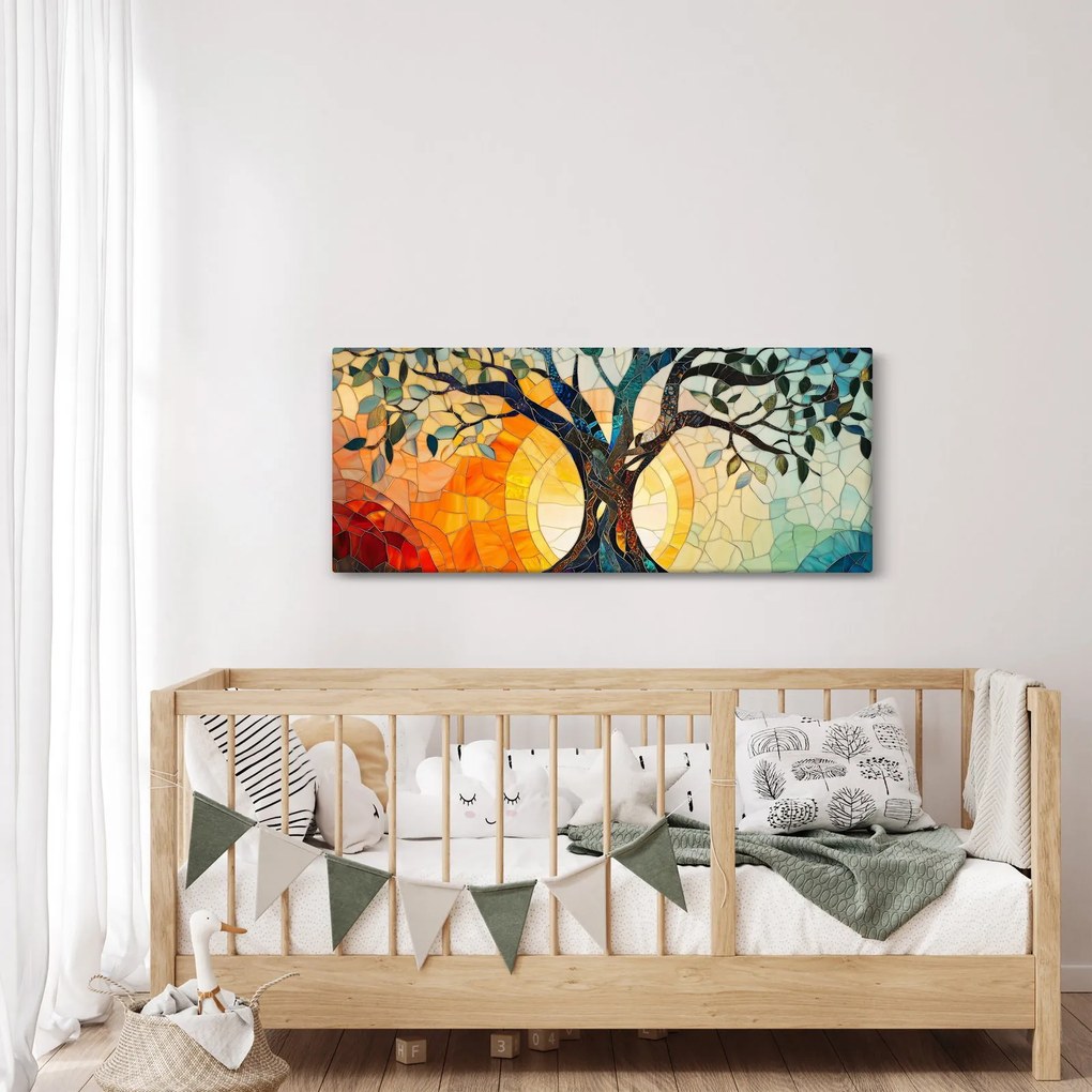 Tablou – Mozaic – soare și arbore I. (120x50 cm)