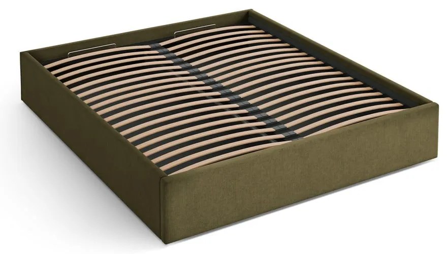 Pat matrimonial verde tapițat cu spațiu de depozitare/fără tăblie cu somieră 200x200 cm Susan – Micadoni