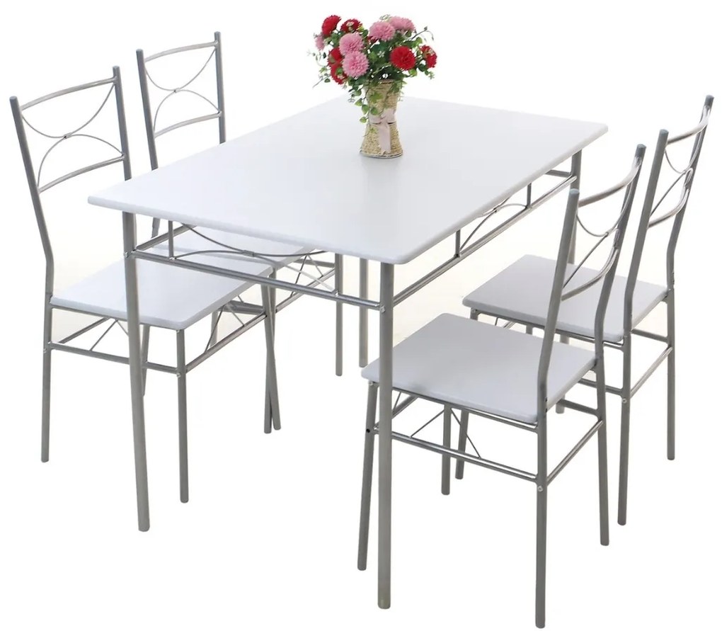 Set de mese de dining PAUL, 5 bucăți, catifea albă Jurhan