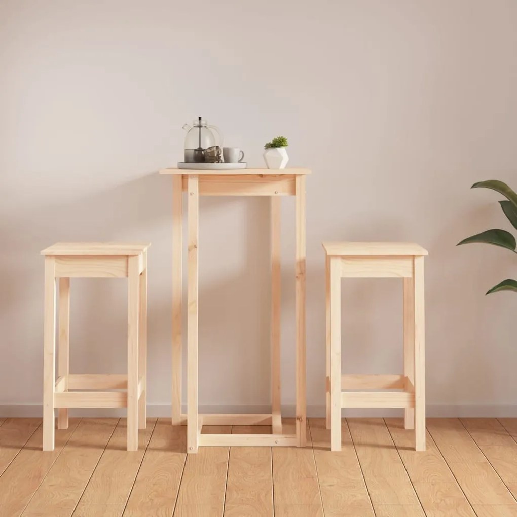 3124727 vidaXL Set mobilier de bar, 3 piese, lemn masiv de pin