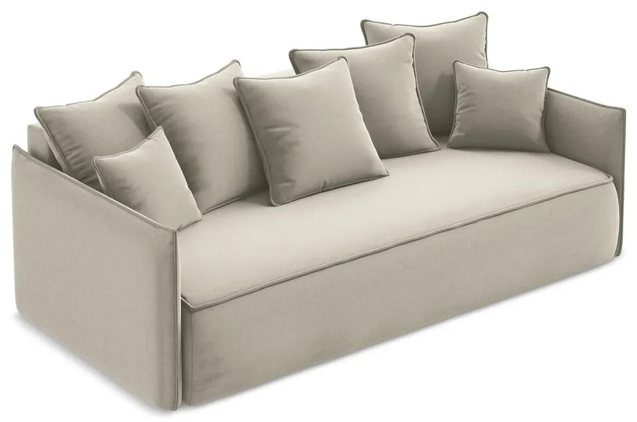 Canapea bej extensibilă/cu spațiu de depozitare cu tapițerie din catifea 225 cm Hula – Makamii