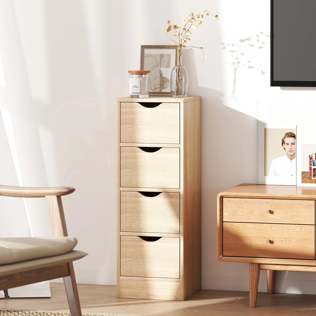 HOMCOM Dulap de Baie Compact cu 4 Sertare și Mânere Sculpatate, Stil Nordic | Aosom Romania