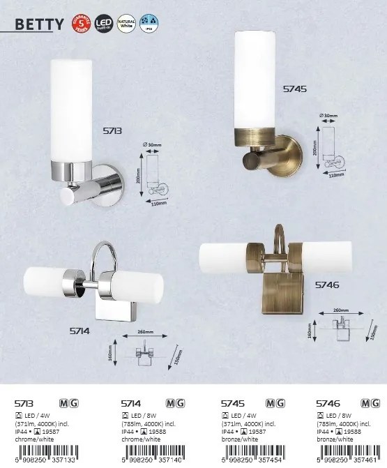 Aplica perete LED pentru oglinda baie IP44 Betty 5713 RX