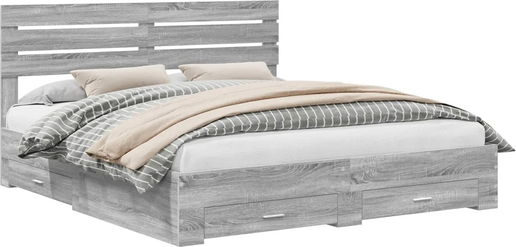 vidaXL Cadru de pat cu headboard Gri Sonoma 200 x 200 cm Lemn compozit