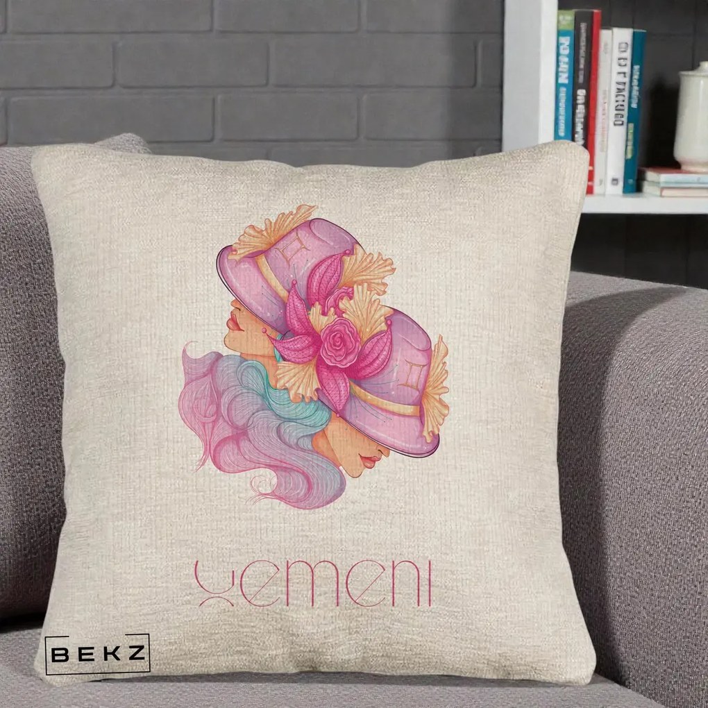 Perna Personalizata Zodie Gemeni, 40x40 cm, Bej Canapea, Husa Detasabila, Perna Inclusa, BEKZ®
