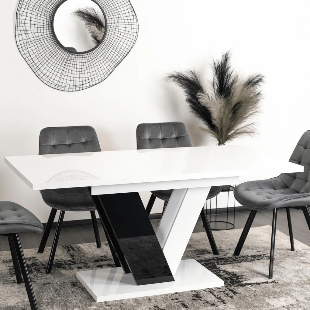 JAKS Masă de bucătărie Clark 120 cm negru și alb lucios glamour
