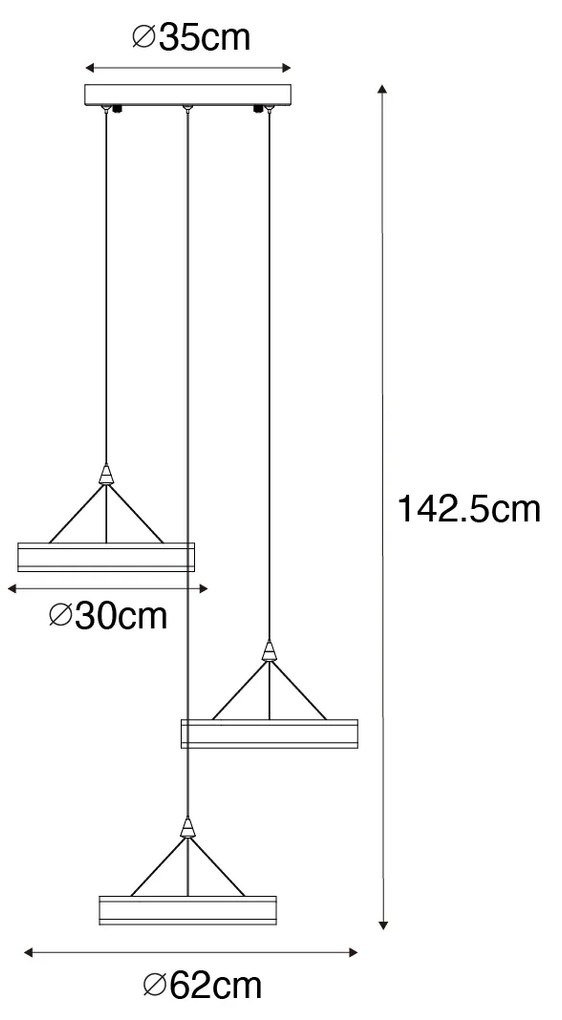 Lampă suspendată din alamă rotundă inclusiv LED cu dimmer în 3 trepte cu 3 lumini - Lyani