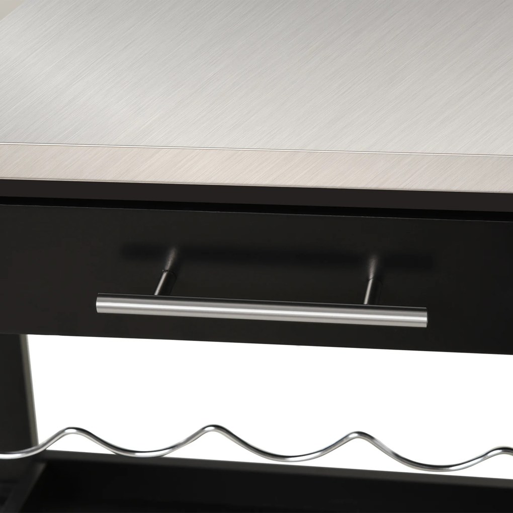HOMCOM Carucior de Servire, carucior pentru bucatarie cu raft pentru sticle, 60L x 40l x 85h cm, blat din inox, negru | Aosom Romania