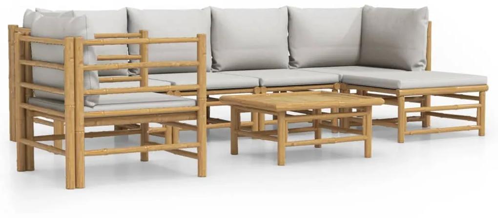 3155085 vidaXL Set mobilier de grădină cu perne gri deschis, 7 piese, bambus