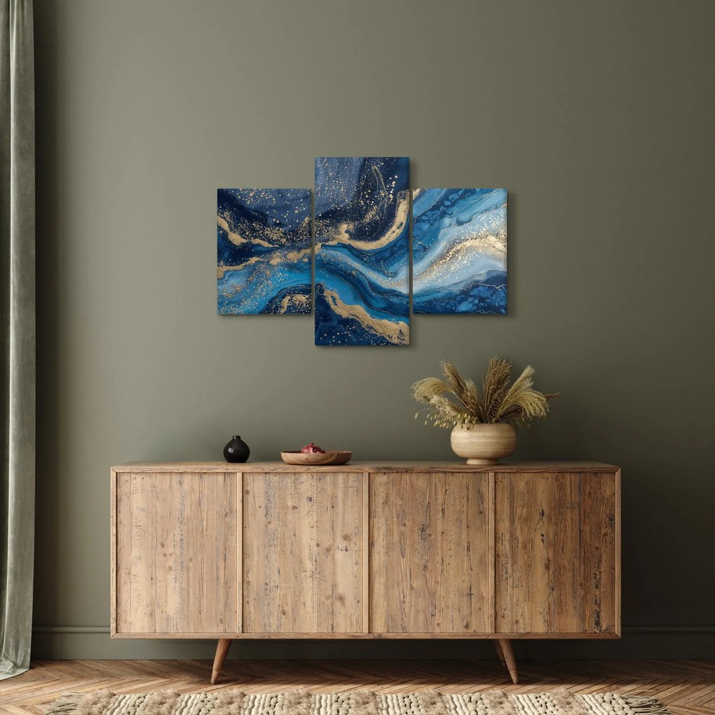 Tablou - Marmură abstractă albastru-aurie (90x60 cm)