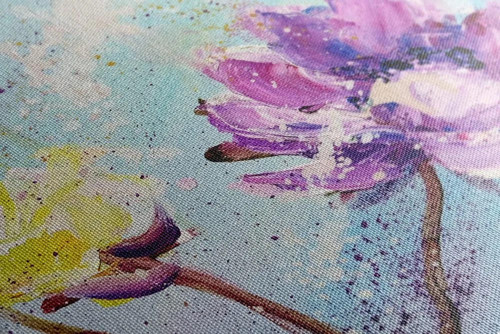 Tablou flori violete și galbene pictate