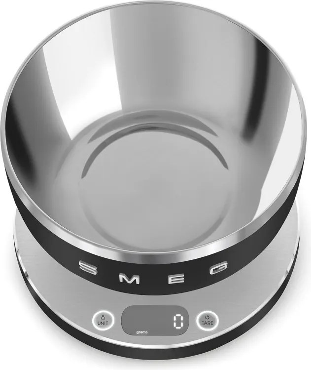 Cantar de bucatarie Smeg Collezione KSC01BLMWW, Pana la 5 kg/5 l, Functie TARA, Afisaj LED, Baza antiderapanta, Baterie reincarcabila, Negru mat
