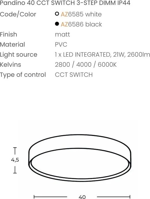 Plafoniera LED CCT, Protectie IP44, PANDINO 40cm alb