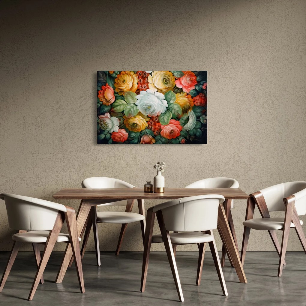Tablou cu buchet pictat de flori (90x60 cm)