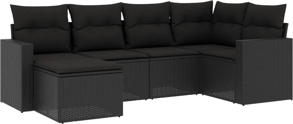 vidaXL Set mobilier de grădină cu perne, 6 piese, negru, poliratan
