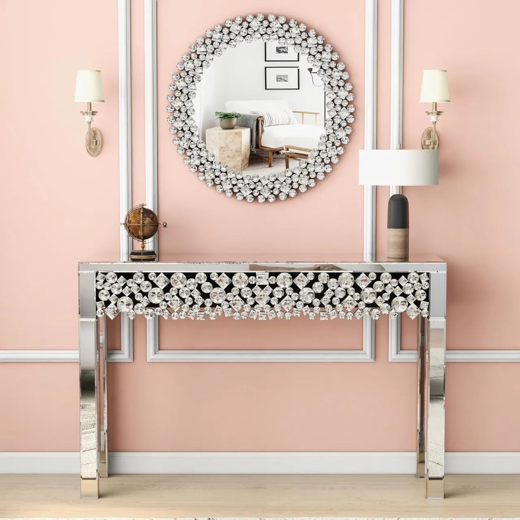 MAOG205 - Masa toaleta oglinda, masuta consola, 120 cm, cosmetica machiaj, vanity birou, Argintiu
