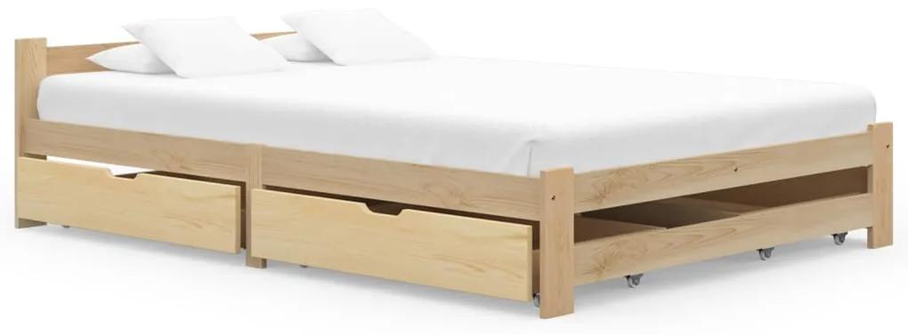 Cadru de pat cu 4 sertare, 140 x 200 cm, lemn masiv de pin Maro, 140 x 200 cm, 4 Sertare