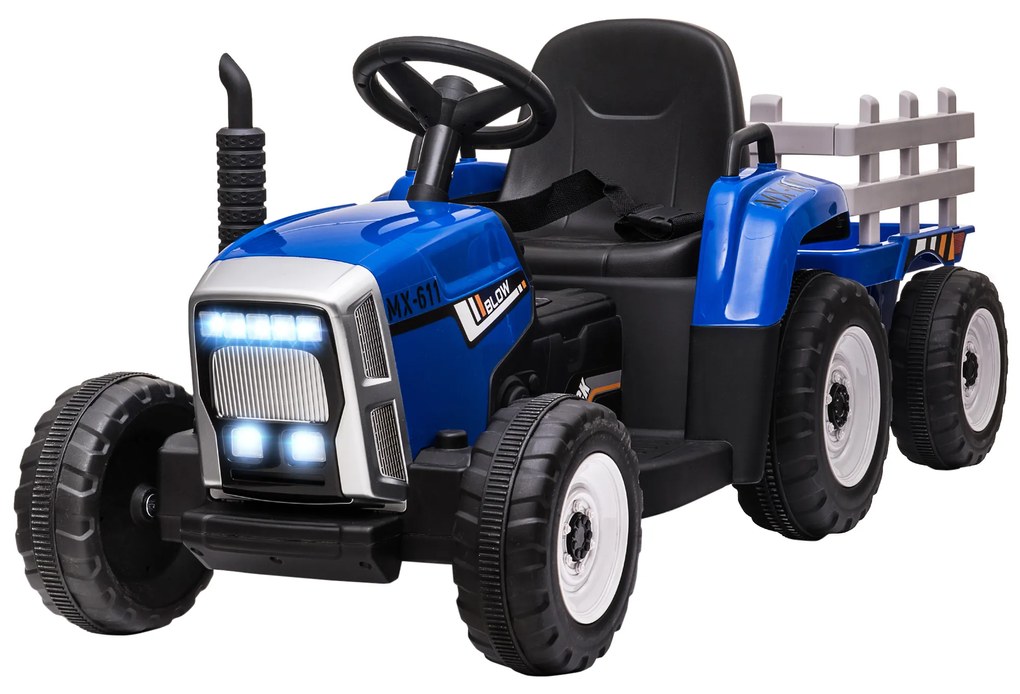 HOMCOM Tractor electric cu remorcă detașabilă, pentru copii de la 3 la 6 ani cu telecomandă MP3 muzică afișaj lumini | Aosom Romania