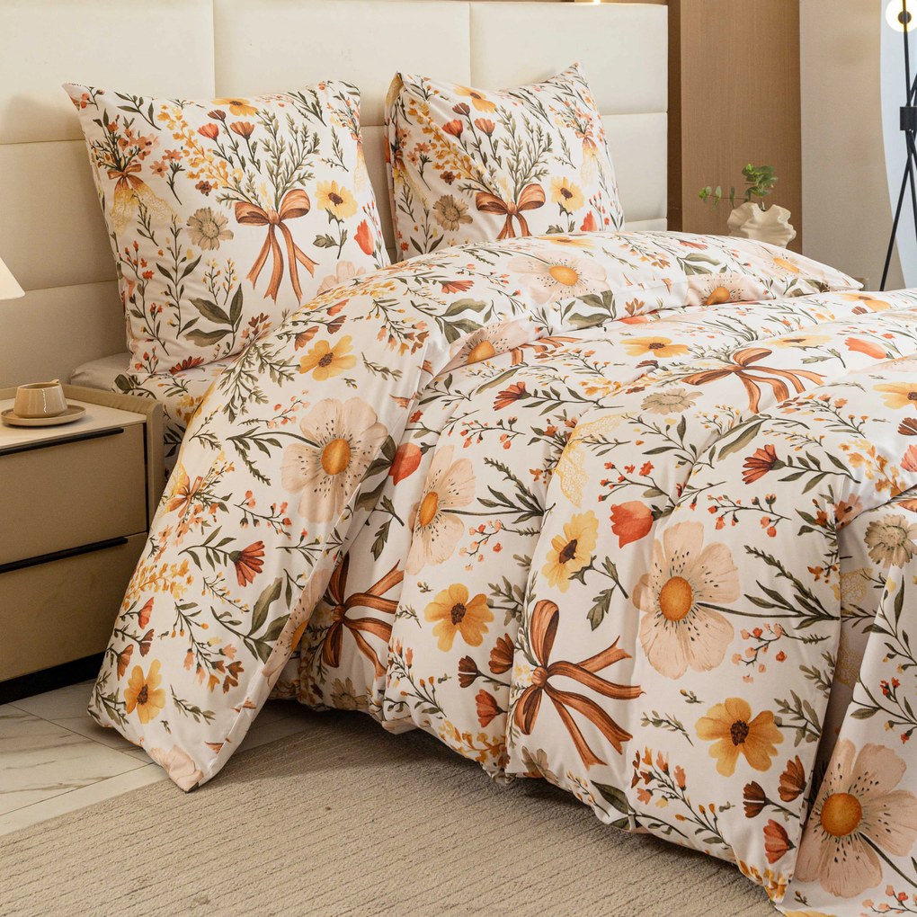 Lenjerie de pat din microfibra FLORAL RIBBON crem Dimensiune lenjerie de pat: 2 buc 70 x 90 cm | 200 x 220 cm